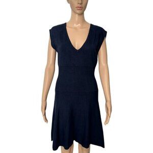 Boston Proper Navy Cap Sleeve Fit & Flare Sweater Knit Mini Dress (M)